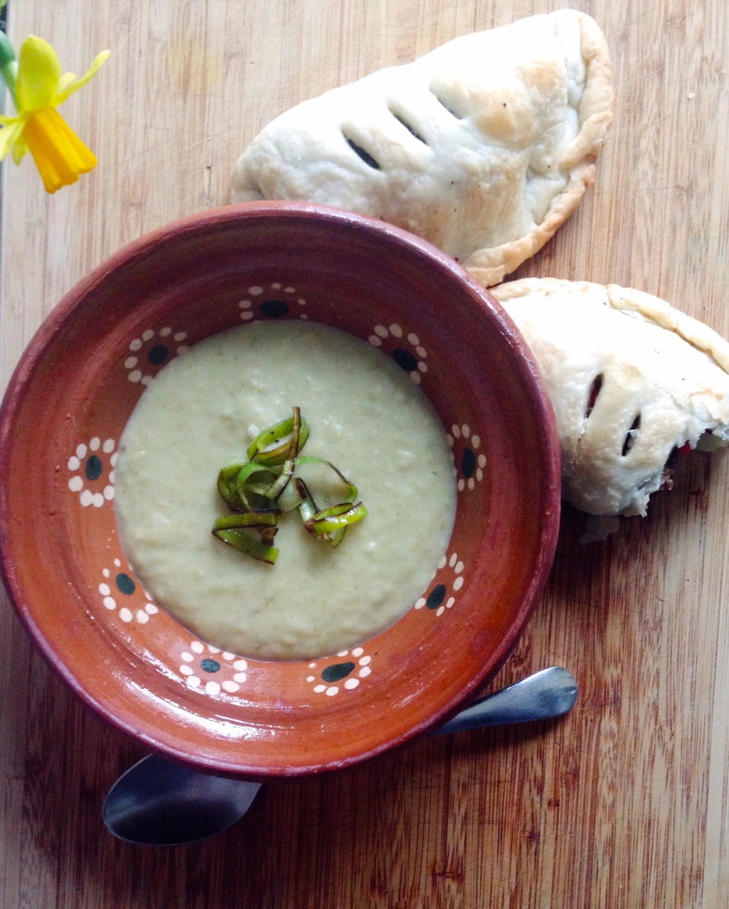 Welsh leek soup served in my Mexican pottery bowl to celebrate St. David's Day